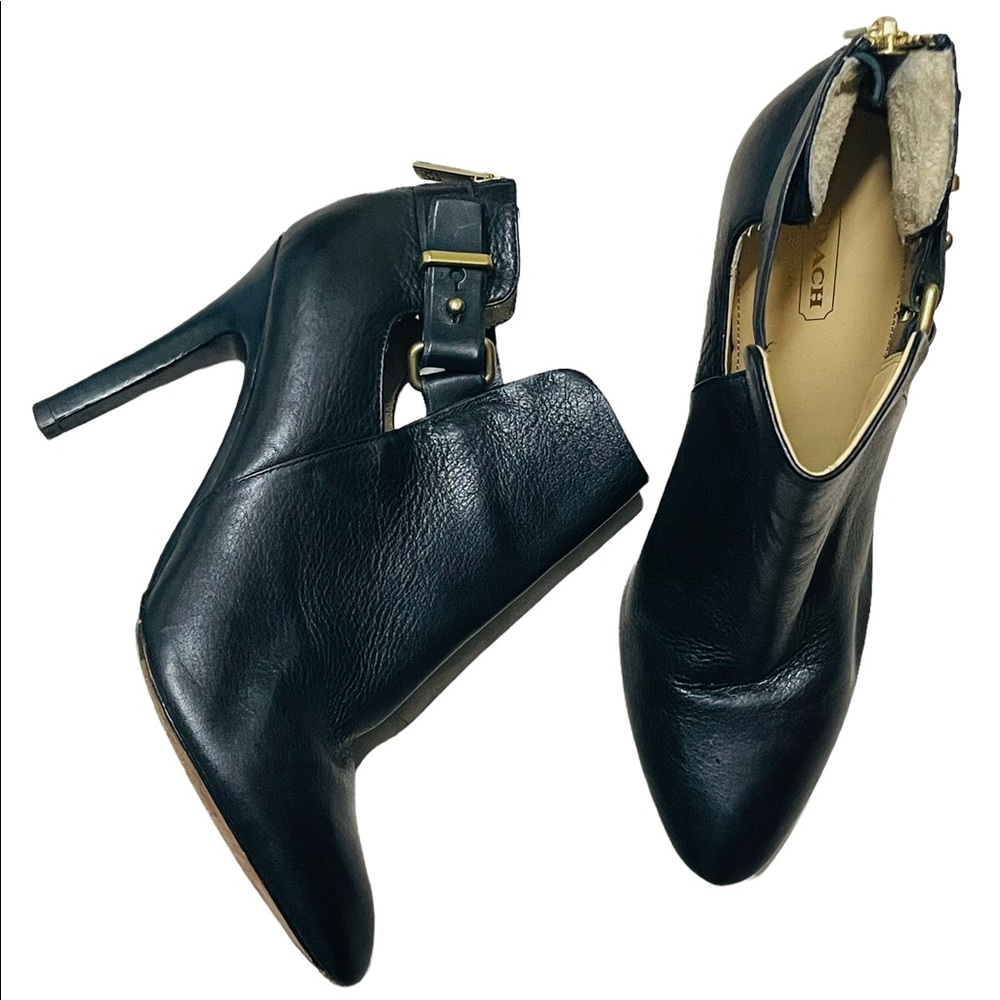 COACH Ann Booties Black Leather Buckle Boots Heels Shoes Size 8